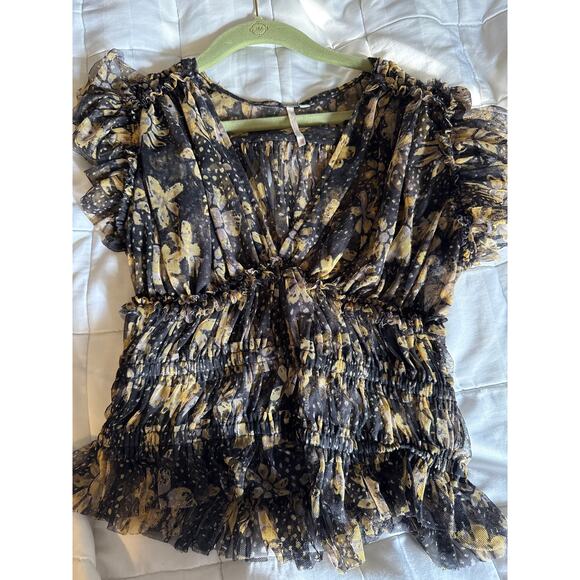 FREE PEOPLE MAKING ME SMILE FLORAL RUFFLE TOP SIZE XS - Picture 3 of 6
